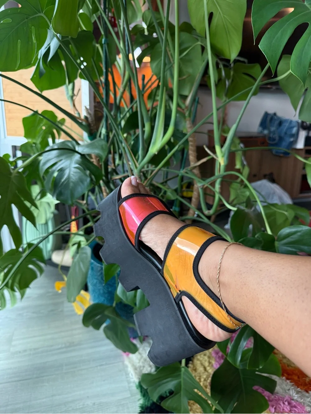Current Mood Multicolor Patent Platform Sandals - Orange, Red, Yellow